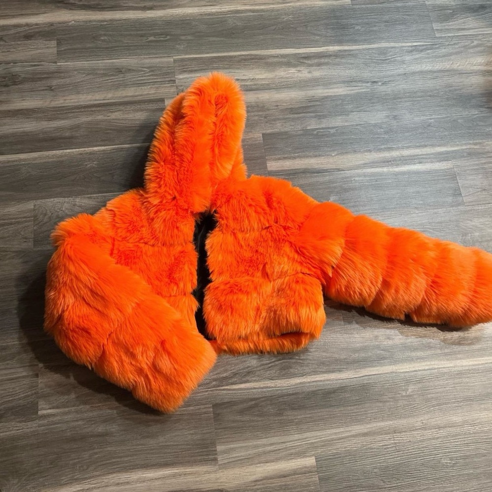 Vibrant Orange Faux Fur Women’s Jacket